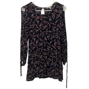 Women's XS American Eagle Floral Print Dress Open Shoulder Long Sleeve Mini Boho